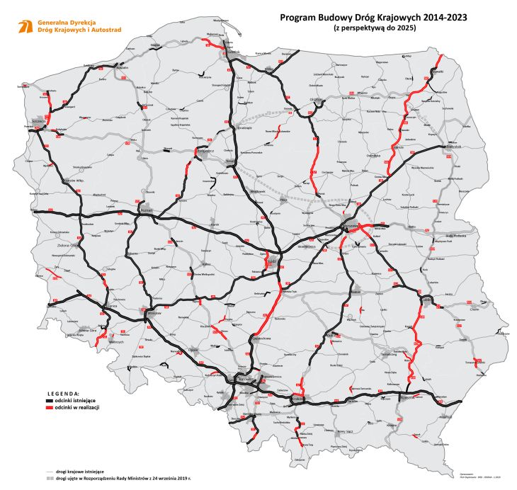 Mapa budowy dróg. Źródło: GDDKiA